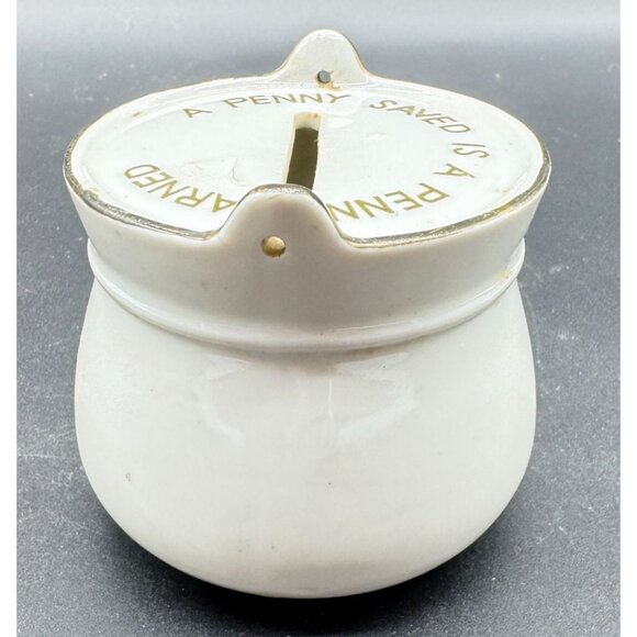 Vintage 1976 Ceramic Penny Bank Pot With Lid "A Penny Saved Is A Penny Earned" - Picture 5 of 7